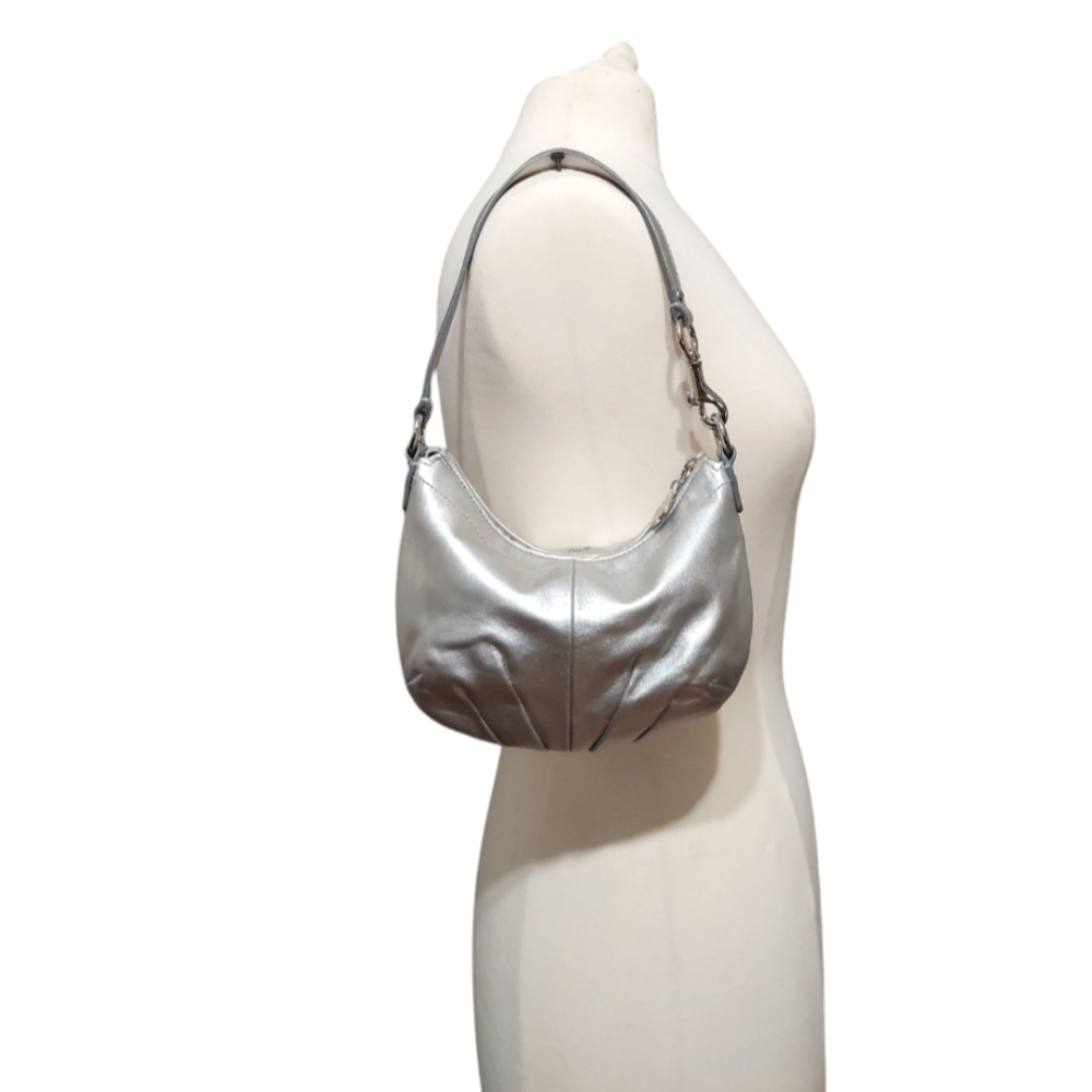Coach Mini Silver Leather Shoulder Hobo EUC - Picture 2 of 10